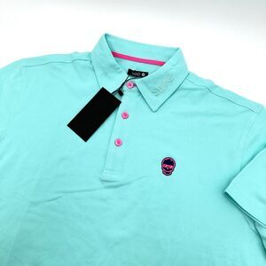 SWAG Skull Logo Golf Polo Aqua Men's 2XL Colorful Summer Activewear NWT